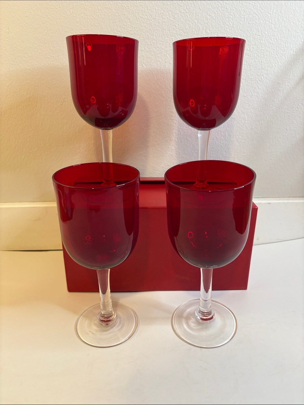 Crate & Barrel Ruby Red Stem Wine Glasses Set of 4